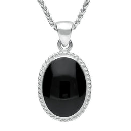 Sterling Silver Whitby Jet Heritage Rope Edge Medium Oval Pendant, P004
