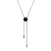 Sterling Silver Whitby Jet Lineaire Round Stone Adjustable Necklace. N1136.