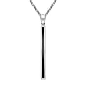 Sterling Silver Whitby Jet Long Slim Oblong Necklace. P1472.