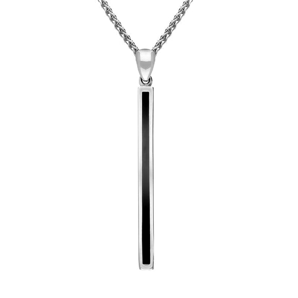 Sterling Silver Whitby Jet Long Slim Oblong Necklace. P1472.