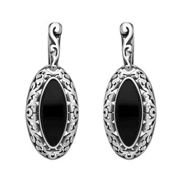 Sterling Silver Whitby Jet Marquise Pierced Frame Earrings, E1555