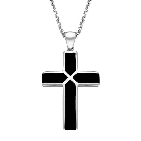 Sterling Silver Whitby Jet Necklace Four Stone Cross Necklace, P1866.