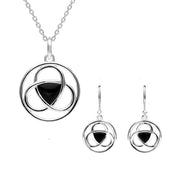 Sterling Silver Whitby Jet Open Circle Twist Two Piece Set