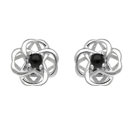 Sterling Silver Whitby Jet Open Round Flower Earrings E2567