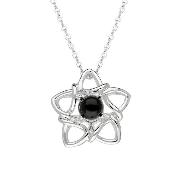 Sterling Silver Whitby Jet Open Star Flower Necklace P3536C
