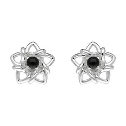 00185628 Sterling Silver Whitby Jet Open Star Flower Two Piece Set, S074