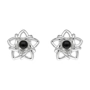 Sterling Silver Whitby Jet Open Star Flower Stud Earrings E2566