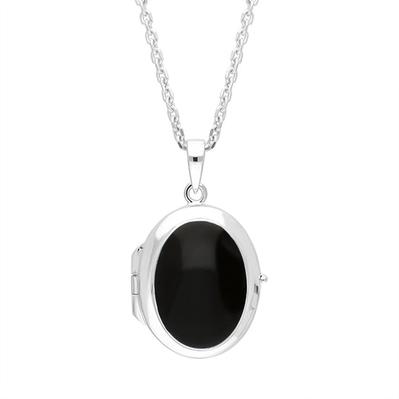 Sterling Silver Whitby Jet Oval Locket Pendant, P3411