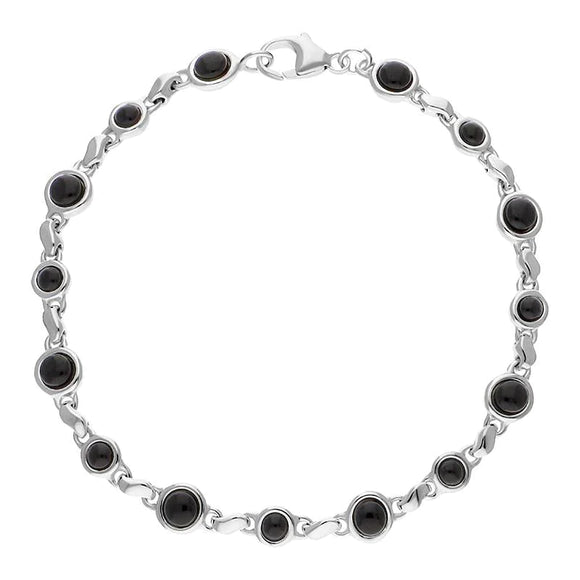 Sterling Silver Whitby Jet Round Bead Link Bracelet, B884.