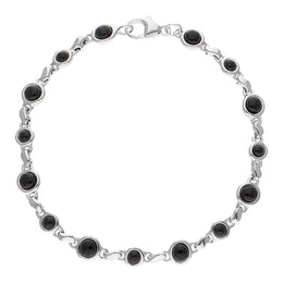 Sterling Silver Whitby Jet Round Bead Link Bracelet, B884.