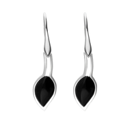 Sterling Silver Whitby Jet Small Leaf Drop Earrings, E1111