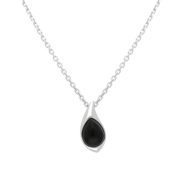 Sterling Silver Whitby Jet Teardrop Pendant, P2529
