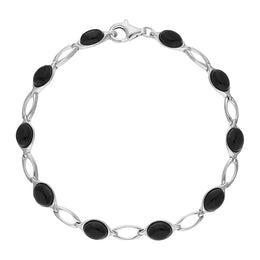 Sterling Silver Whitby Jet Ten Stone Oval Bracelet. B654.