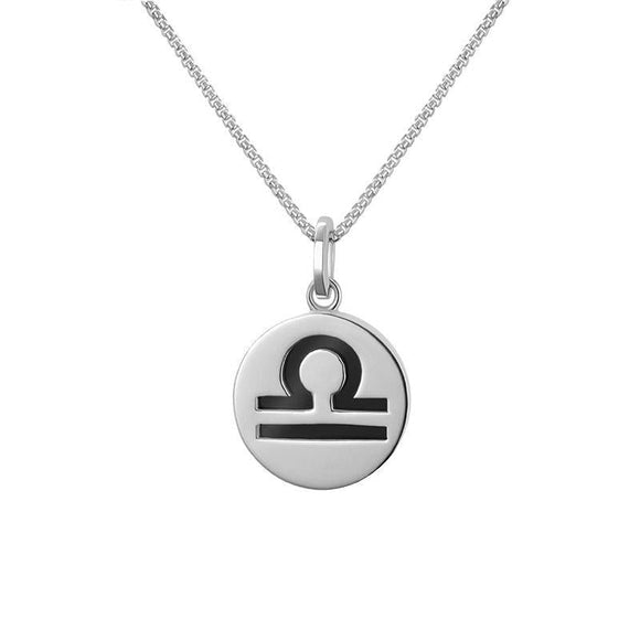 Sterling Silver Whitby Jet Zodiac Libra Round Necklace, P3606.