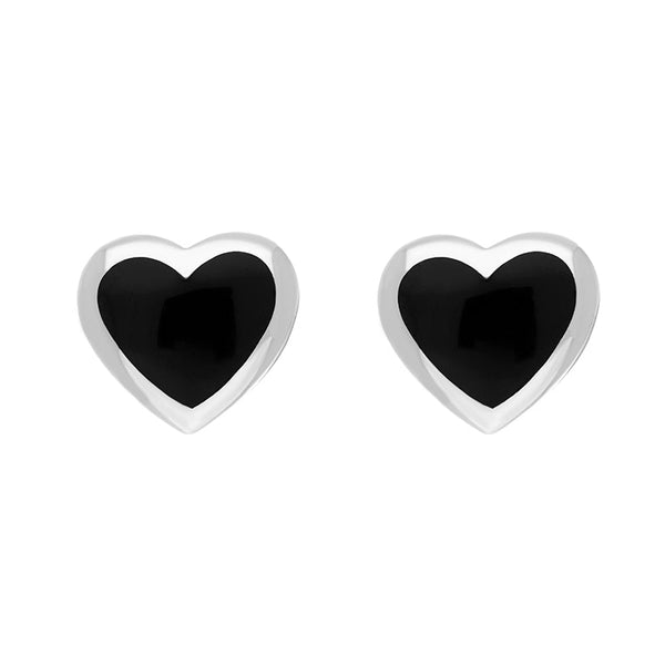 Sterling Silver Whitby Jet Heart Stud Earrings. E2263.
