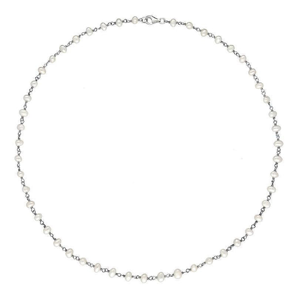 Sterling Silver White Pearl Bead Chain Link Necklace, N952_16W.