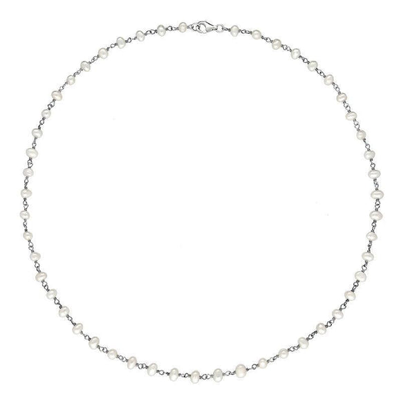 Sterling Silver White Pearl Bead Chain Link Necklace, N952_16W.