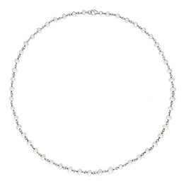 Sterling Silver White Pearl Bead Chain Link Necklace, N952_16W.