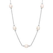 Sterling Silver White Pearl Beaded Triple Strand Necklace N868