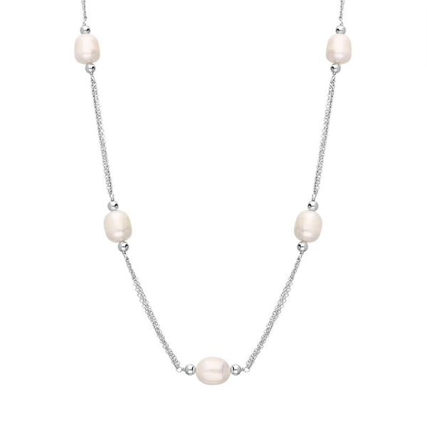Sterling Silver White Pearl Beaded Triple Strand Necklace N868