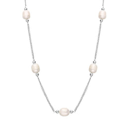 Sterling Silver White Pearl Beaded Triple Strand Necklace N868