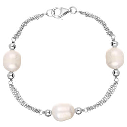 Sterling Silver White Pearl Triple Strand Bracelet B854