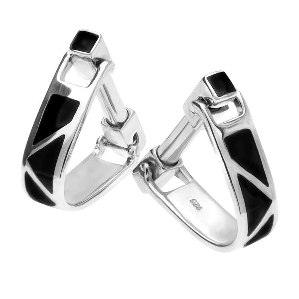 Sterling Silve Whitby Jet Zig Zag Hoop Cufflinks CL492