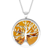 Sterling Silver Yellow Gold Plated Amber Large Round Tree of Life Two Piece Set S063