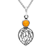 Sterling Silver Amber Abstract Leaf Necklace. P3173