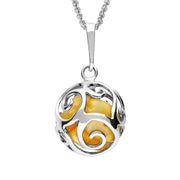Sterling Silver Amber Bead Swirled Cage Necklace, P2486.