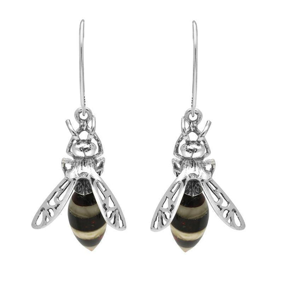 Sterling Silver Amber Body Bee Drop Earrings E2325