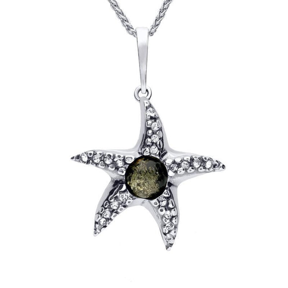 Sterling Silver Amber Cubic Zirconia Starfish Necklace P3171