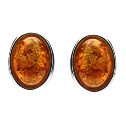 Sterling Silver Amber Framed Oval Stud Earrings. E2350.