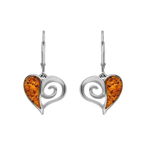 Sterling Silver Amber Heart Drop Earrings, E1872