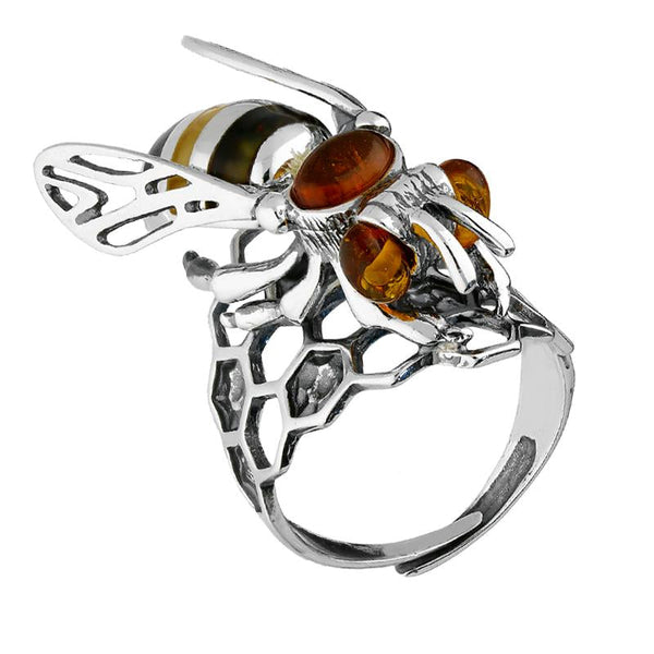 Sterling Silver Amber Honeycomb Bee Ring R1214