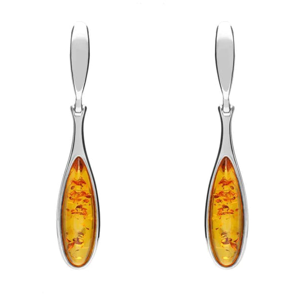 Sterling Silver Amber Long Slim Pear Drop Stud Earrings E1110