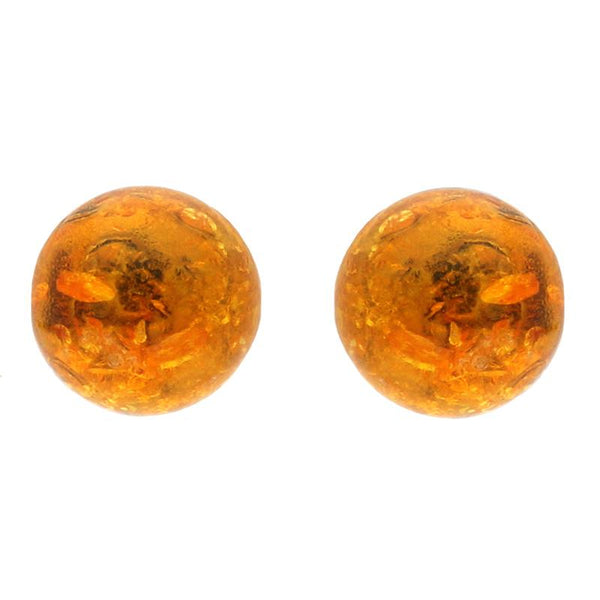 Sterling Silver Amber Round Domed Stud Earrings E2349