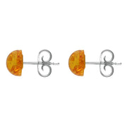 Sterling Silver Amber Round Domed Stud Earrings E2349