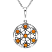 Sterling Silver Amber Round Open Necklace. P3172. 