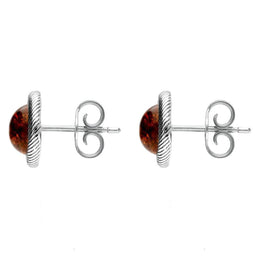 Sterling Silver Amber Round Rope Framed Stud Earrings. E2346.