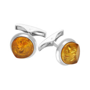 Sterling Silver Amber Round Stone Set Faceted Cufflinks CL437