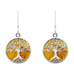 Sterling Silver Amber Small Round Tree of Life Two Piece Set S064