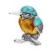 Sterling Silver Amber Turquoise Kingfisher Brooch M354