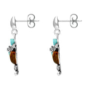 Sterling Silver Amber Turquoise Kingfisher Drop Earrings E2522