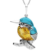 Sterling Silver Amber Turquoise Kingfisher Necklace, P3148.