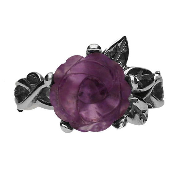 Sterling Silver Amethyst Tuberose Rose Leaf Twist Ring, R728.