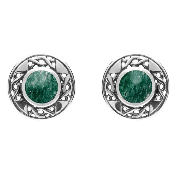 Sterling Silver Aventurine Round Celtic Stud Earrings E149