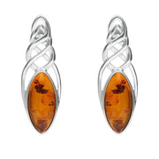 Sterling Silver Baltic Amber Celtic Long Marquise Stud Earrings E994