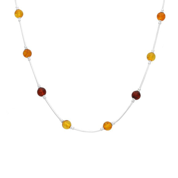 Sterling Silver Baltic Amber Link Bead Necklace. N1008