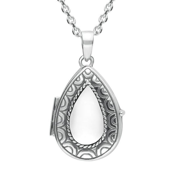 Sterling Silver Bauxite Pear Stone Pattern Edge Locket P2098